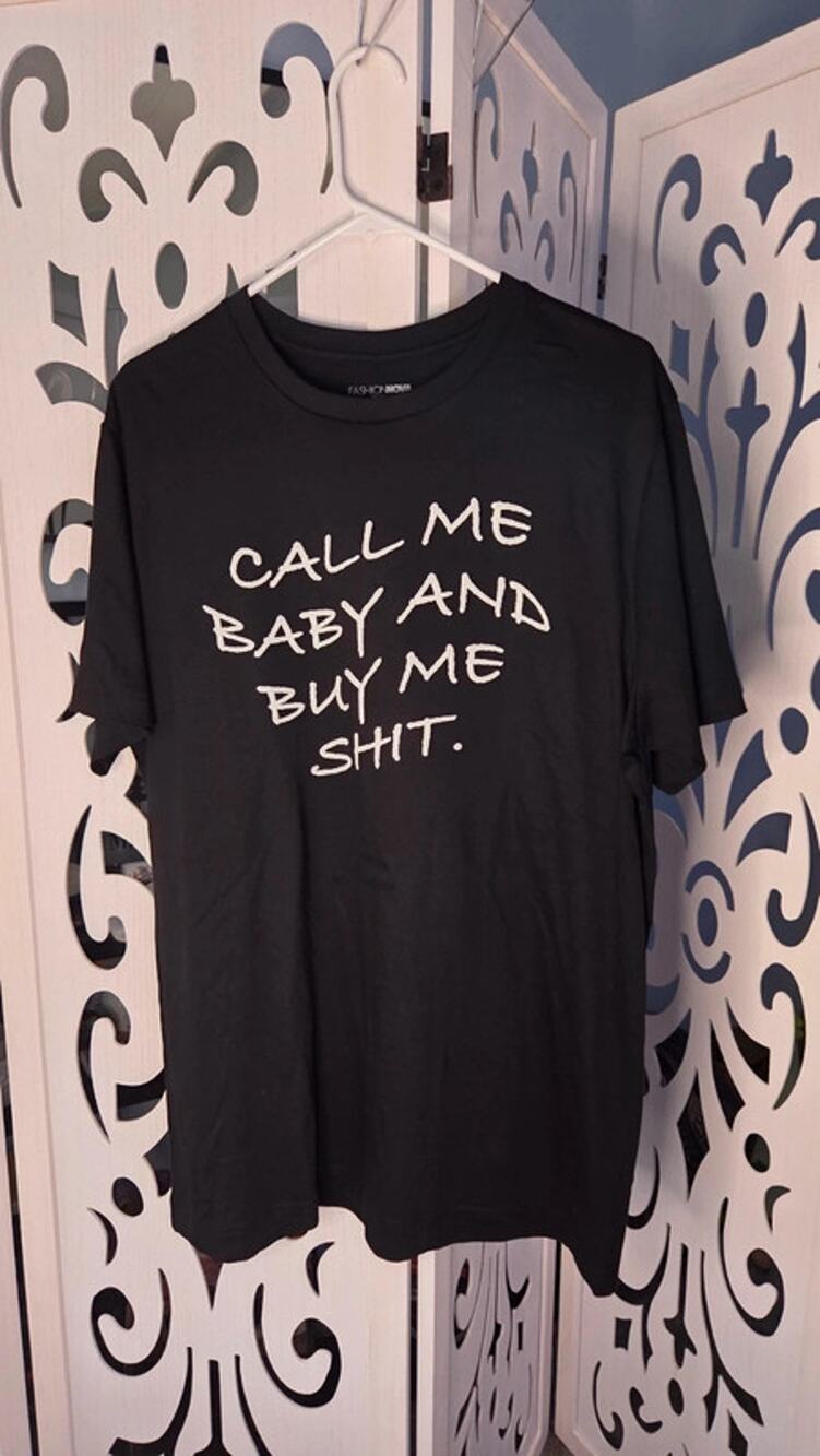 Fashion Nova Graphic Tee Call Me Baby Buy Me Shirt Black Small NWOT